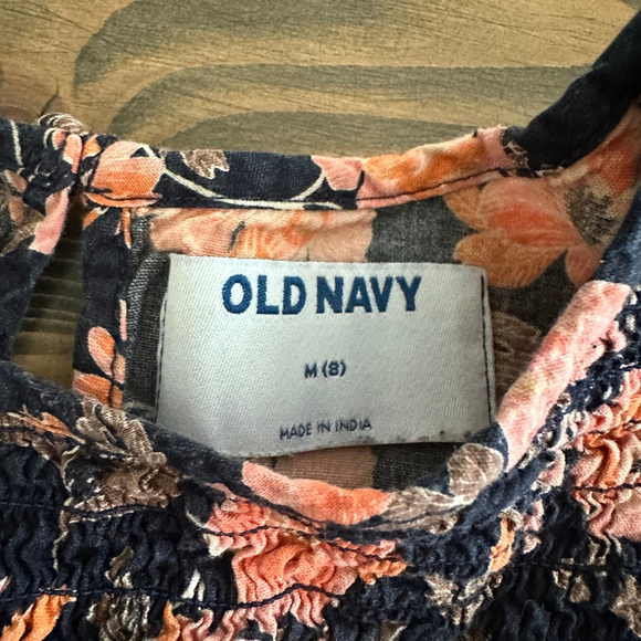 Girls Old Navy Navy Peach Floral Long Sleeve Blouse M (8) - Picture 2 of 4